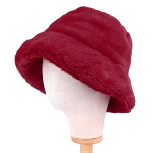 Burgundy Fur Bucket Hat Style Simple Casual